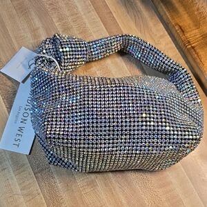 Madison West Sparkling Chainmail Rhinestone Evening Handbag NWT